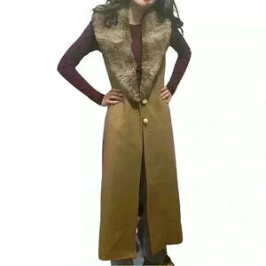 David Jeffery Duster Wool w/ Fur collar 2 button closure pockets Sleeveless